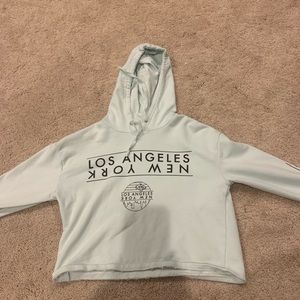 Sky Blue Cropped Graphic Hoodie